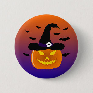 Halloween Pumpkin Jack o’ Lantern Witch Hat 6 Cm Round Badge