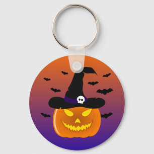 Halloween Pumpkin Jack o’ Lantern Witch Hat Key Ring