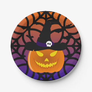 Halloween Pumpkin Jack o’ Lantern Witch Hat Paper Plate