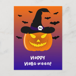Halloween Pumpkin Jack o’ Lantern Witch Hat Postcard
