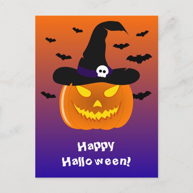 Halloween Pumpkin Jack o’ Lantern Witch Hat Postcard (Front)