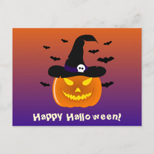 Halloween Pumpkin Jack o’ Lantern Witch Hat Postcard