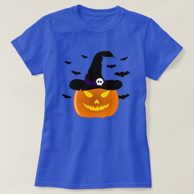 Halloween Pumpkin Jack o’ Lantern Witch Hat T-Shirt (Design Front)