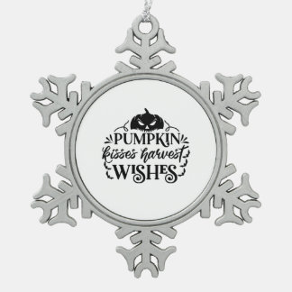 Halloween Pumpkin Kisses Harvest Wishes Birthday Snowflake Pewter Christmas Ornament