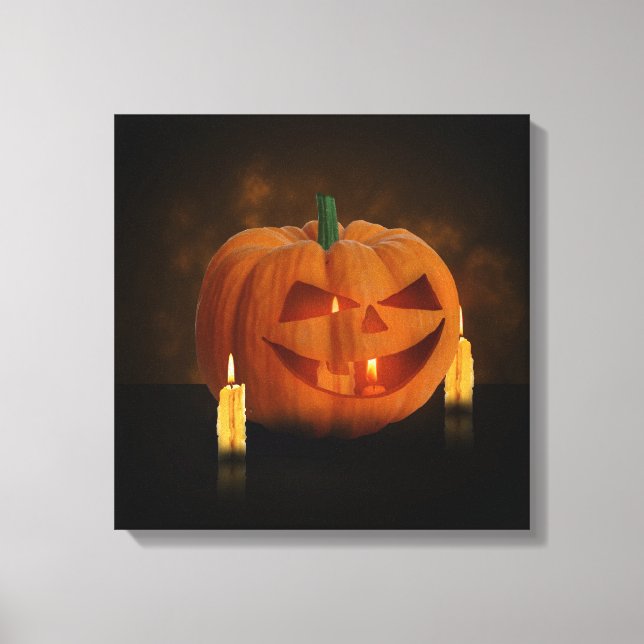 Halloween Pumpkin Lantern with Candles Canvas Print (Front)