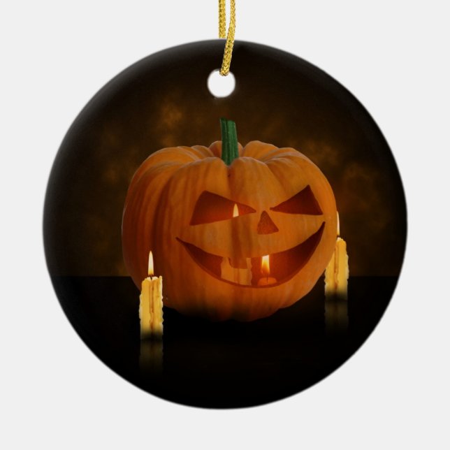 Halloween Pumpkin Lantern with Candles Ceramic Tree Decoration (Front)