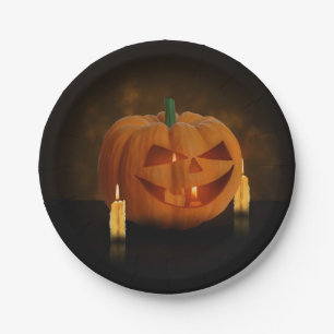 Halloween Pumpkin Lantern with Candles Paper Plate