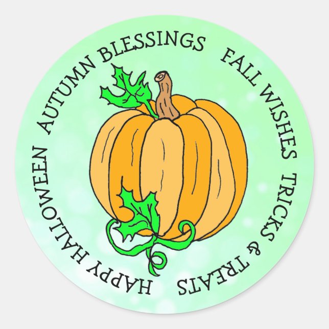 Halloween Pumpkin Lime Green Autumn Seasonal Classic Round Sticker (Front)