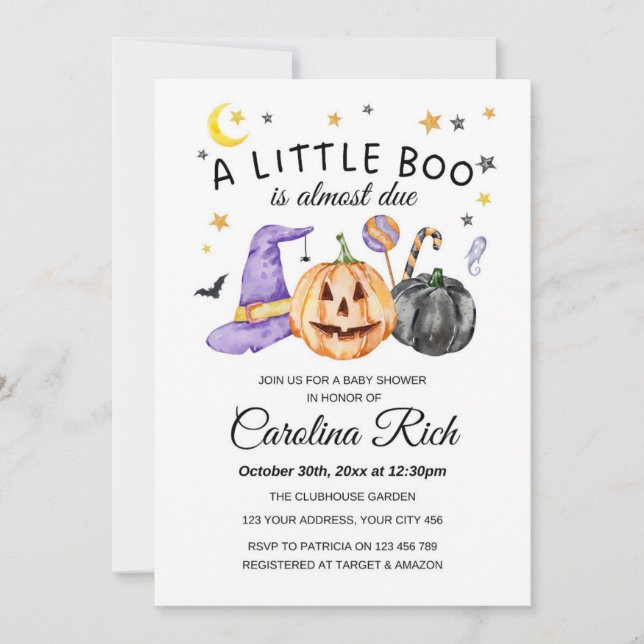 Halloween Pumpkin Little Boo Baby Shower  Invitation (Front)