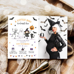 Halloween Pumpkin Little Boo Baby Shower Photo Invitation