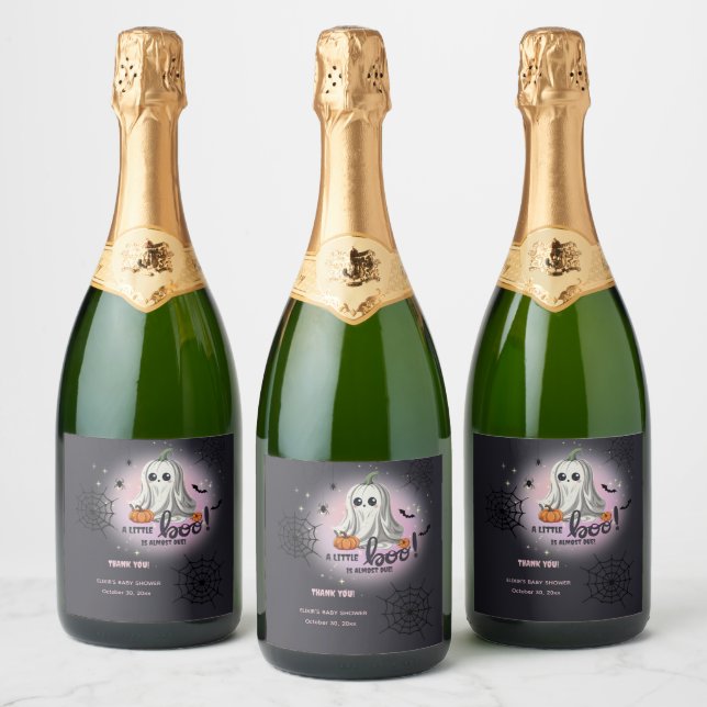 Halloween Pumpkin Little Boo Baby Shower Sparkling Wine Label (Bottles)