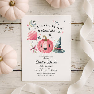 Halloween Pumpkin Little Boo Pink Baby Shower Invitation