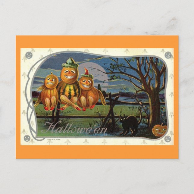 Halloween Pumpkin Men Fantasy Vintage Postcard (Front)