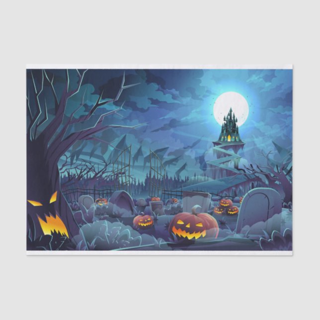 Halloween Pumpkin Moon Cemetery Tissue Paper (Front)