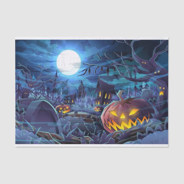 Halloween Pumpkin Moon Cemetery Tissue Paper (Front)
