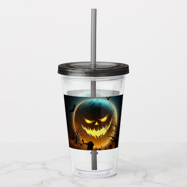 Halloween/pumpkin/moon/fall Acrylic Tumbler (Front)
