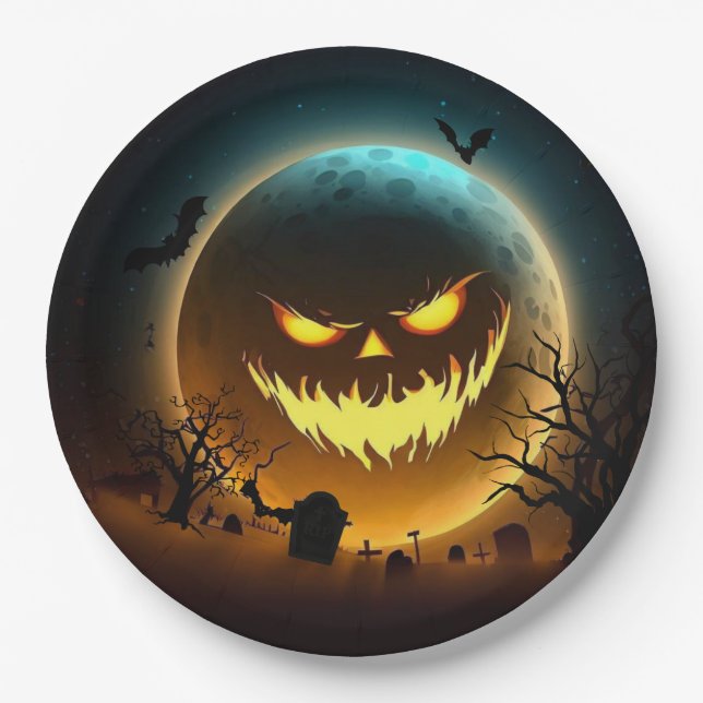 Halloween/pumpkin/moon/fall Paper Plate (Front)
