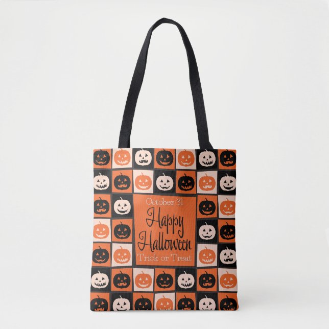 Halloween pumpkin mosaic tote bag (Front)