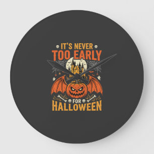 Halloween Pumpkin Never Too Early Castle Graphic_1 Large Clock