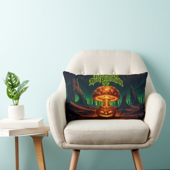 halloween, pumpkin, nuclear, explosion, mushroom c lumbar cushion (Chair)