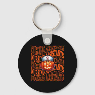 Halloween Pumpkin Nurse Cute Cna Costume Scrub Top Key Ring