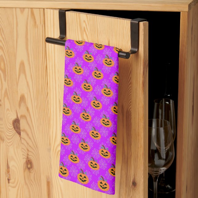 Halloween Pumpkin on Purple Kitchen Towels (Thirds Fold)