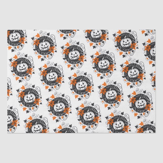 Halloween Pumpkin Orange Black White Tissue Paper (Front)
