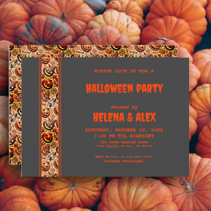 Halloween pumpkin orange grey pattern Invitation