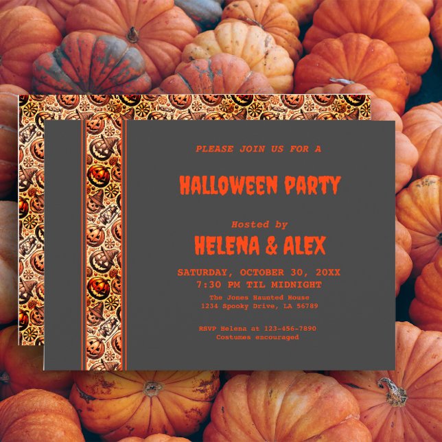 Halloween pumpkin orange grey pattern Invitation (Creator Uploaded)