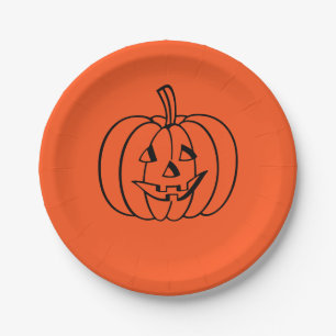 Halloween Pumpkin Orange Jack-o-Lantern Paper Plate