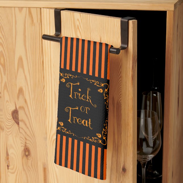 Halloween Pumpkin Orange Trick or Treat Tea Towel (Thirds Fold)