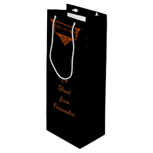 Halloween Pumpkin Orange Trick or Treat  Wine Gift Bag
