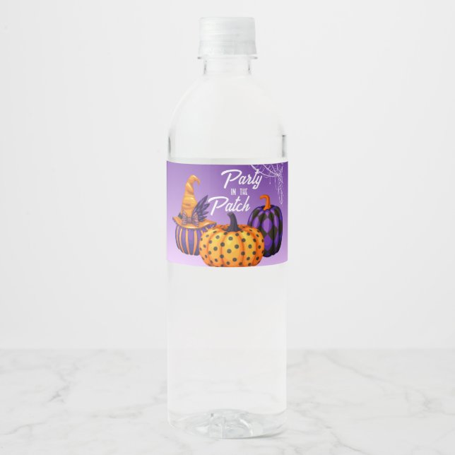 Halloween Pumpkin Patch Party Water Bottle Label (Front)