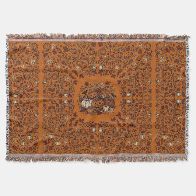 Halloween Pumpkin Patch Throw Blanket (Front)