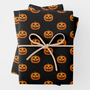 Halloween Pumpkin Pattern Black Wrapping Paper