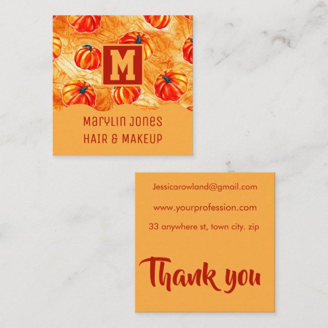 HALLOWEEN PUMPKIN PATTERN SQUARE BUSINESS CARD (Front/Back)