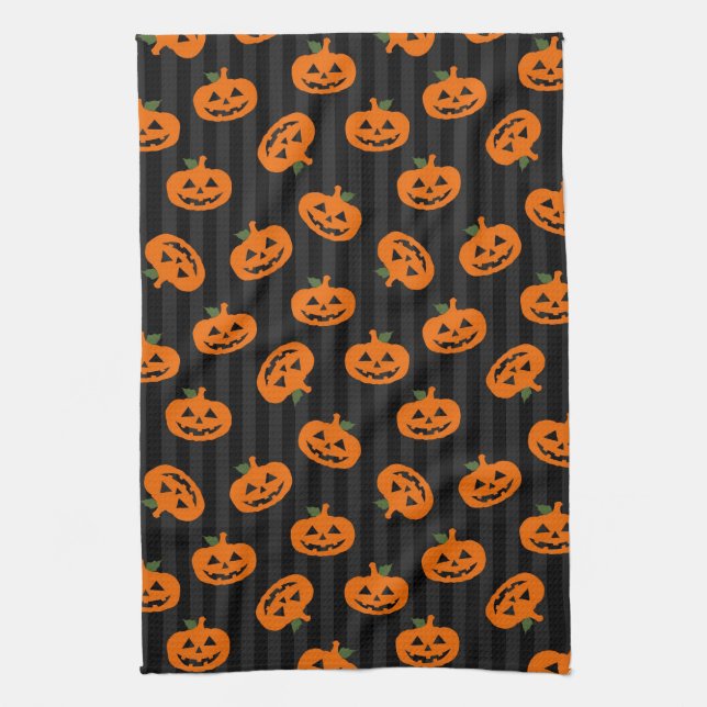 Halloween Pumpkin Pattern Tea Towel (Vertical)