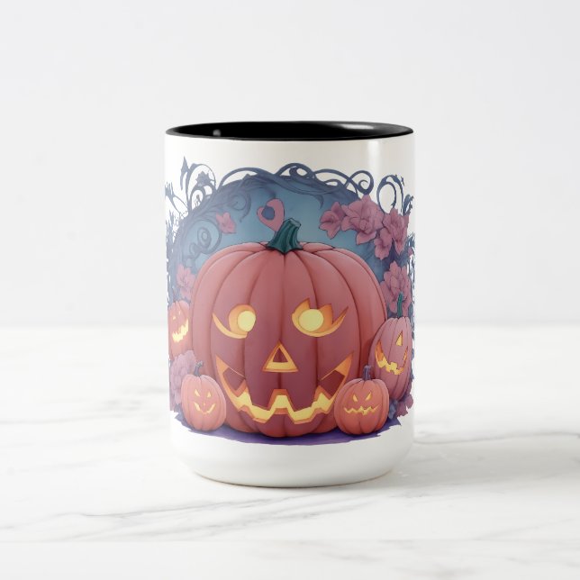 halloween pumpkin pattern Two-Tone coffee mug (Center)