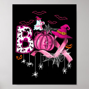 Halloween Pumpkin Pink Ribbon Witch Breast Cancer  Poster