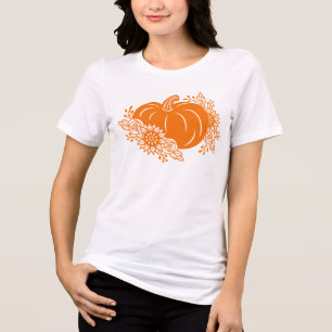 Halloween Pumpkin Print T-Shirt - Crew Neck Tri-Blend Shirt
