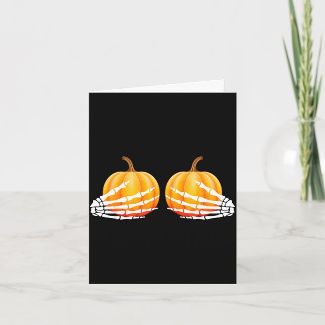 Halloween pumpkin pumpkin hand skeleton  card (Front)
