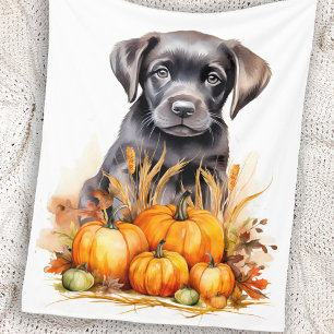 Halloween Pumpkin Puppy - Black Lab Fleece Blanket
