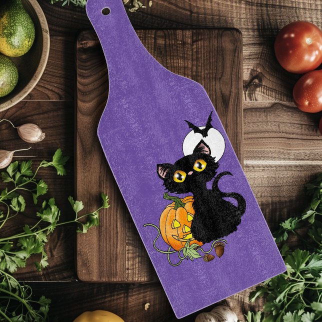 Halloween Pumpkin Purple Black Cat Cutting Board (Creator Uploaded)