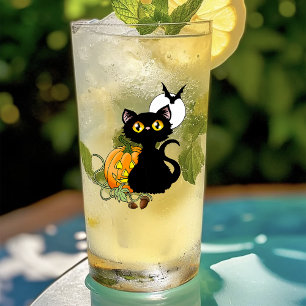 Halloween Pumpkin Purple Black Cat Glass