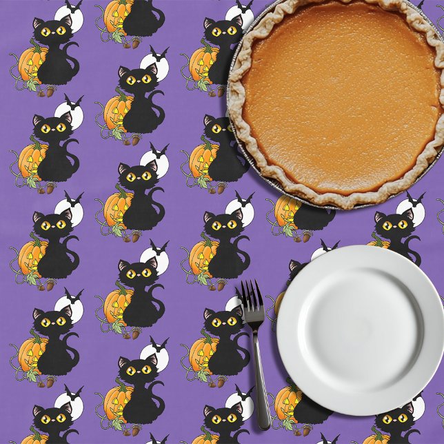 Halloween Pumpkin Purple Black Cat Tablecloth (Creator Uploaded)