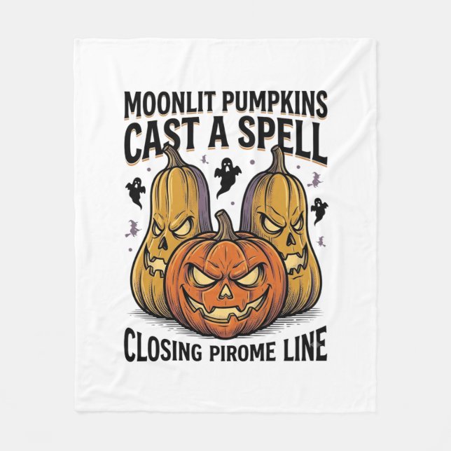 Halloween Pumpkin Quote Moonlit Jack O Lantern Eng Fleece Blanket (Front)