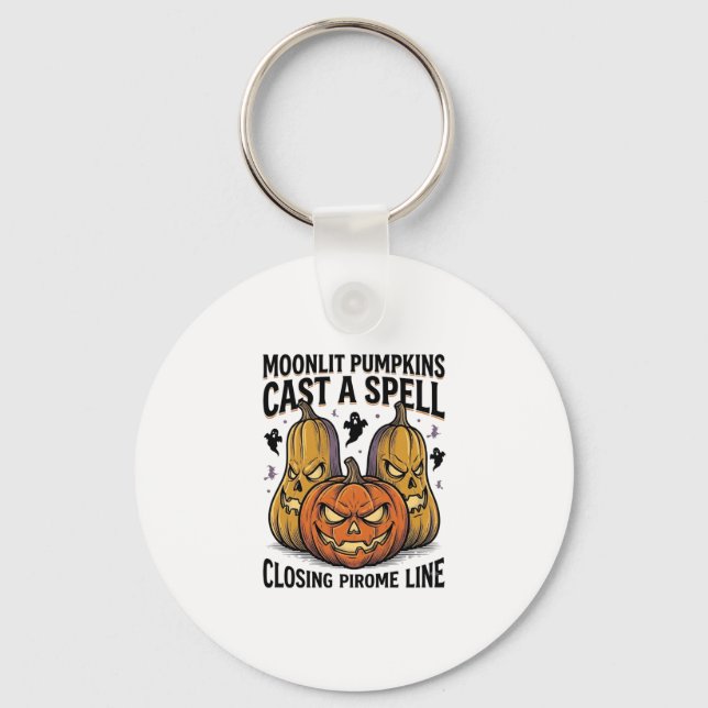 Halloween Pumpkin Quote Moonlit Jack O Lantern Eng Key Ring (Front)