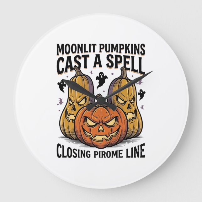Halloween Pumpkin Quote Moonlit Jack O Lantern Eng Large Clock (Front)