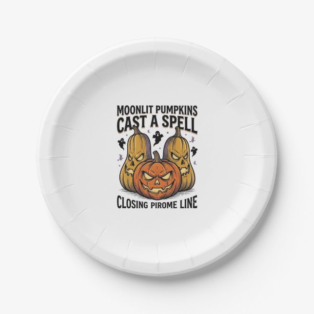 Halloween Pumpkin Quote Moonlit Jack O Lantern Eng Paper Plate (Front)