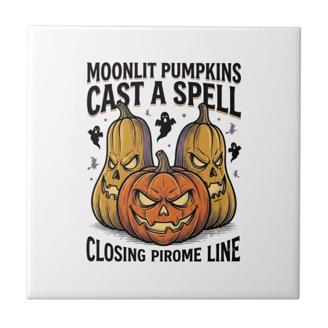 Halloween Pumpkin Quote Moonlit Jack O Lantern Eng Tile (Front)